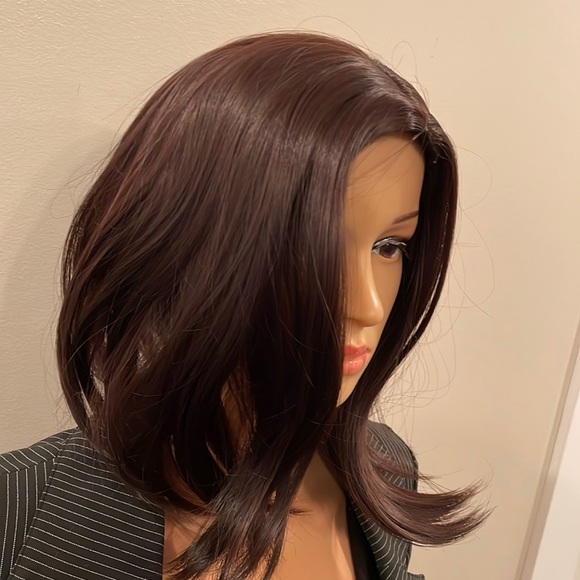 NWT 12-14” rich brown shoulder length straight wig center parting volume bob wig - Picture 5 of 16
